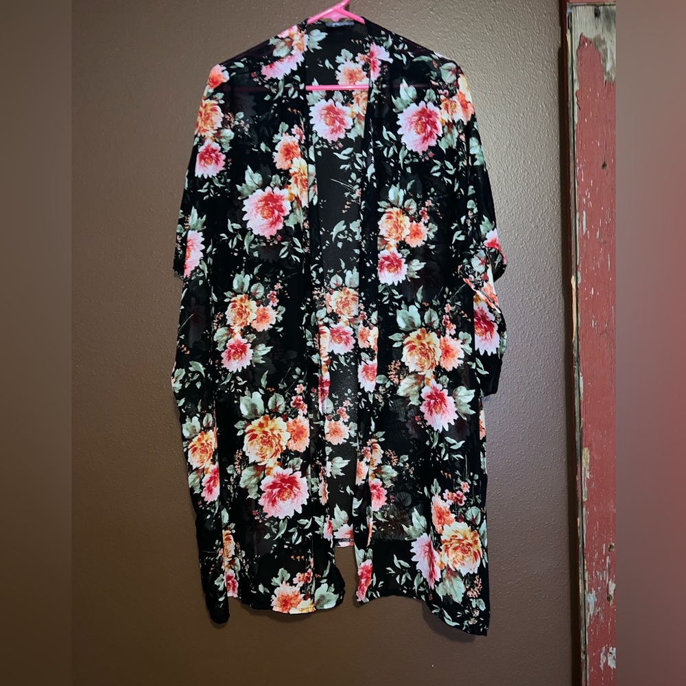 Floral Black Kimono Cardigan